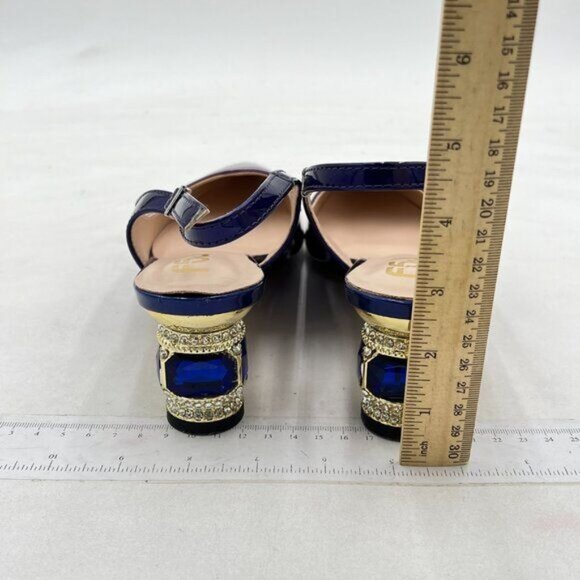 FSJ Purple Pointed Toe Slingback Wedding Pumps Chunky Low Heel Rhinestone Sandal - Picture 5 of 8